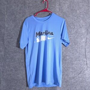Nike Miami Marlins Tee‎ Shirt Men S Dri-Fit Light Blue Short Sleeve MLB Logo RBI